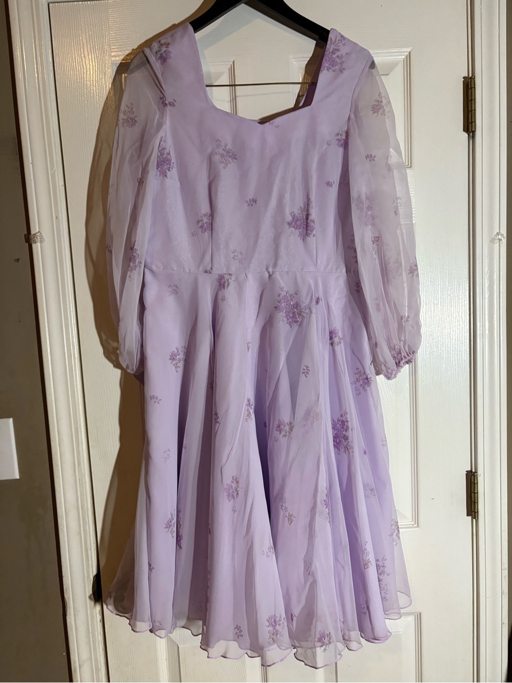 Lilac Floral Puff-Sleeve Girls' Party Dress